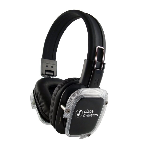 An image of Place Over Ears' Ph020 Silent disco headphones with LED light-up effect and 3 channel audio capability